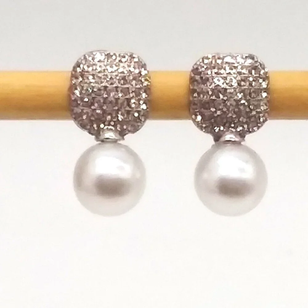 Earrings Pearl Crystal Rhinestones Elegant Hollywood Glam Trendy Silver Stylish